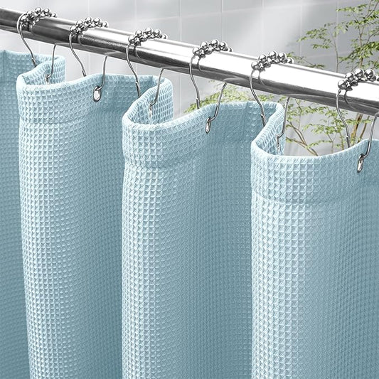 AmazerBath Fog Blue Shower Curtain Waffle Textured, Fabric Shower Curtain Misty Blue Thick Heavy Duty 240GSM Hotel Quality Bathroom Shower Curtains, Premium Polyester, 72 x 72 Inches