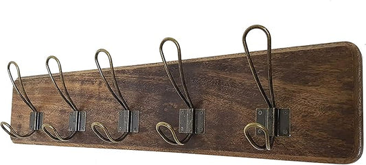Rustic Farmhouse Wall Mounted Coat Rack – 24” Reclaimed Wood Board with 5 Heavy Duty Hooks, Natural Finish, Handcrafted Storage for Entryway, Hallway, or Bedroom