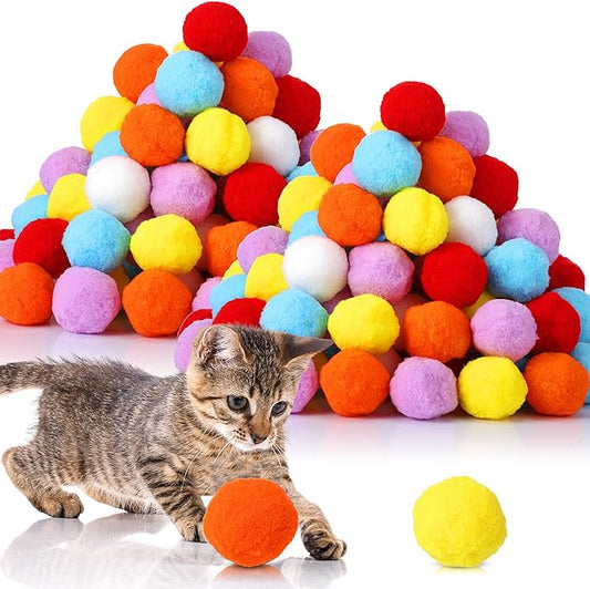 500 Pcs 1.8"/4cm Cat Toy Balls Bulk Colorful Soft Pompom Balls Kitten Puff Ball Toys Indoor Cats Interactive Pet Playing Exercising Assorted 6 Colors