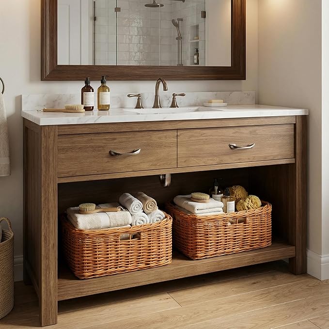 StorageWorks Pantry Baskets, Willow Storage Baskets for Organizing, Shelves, Pantry Organizers and Storage, Light Brown, 16 ½"L x 13"W x 7 ½"H