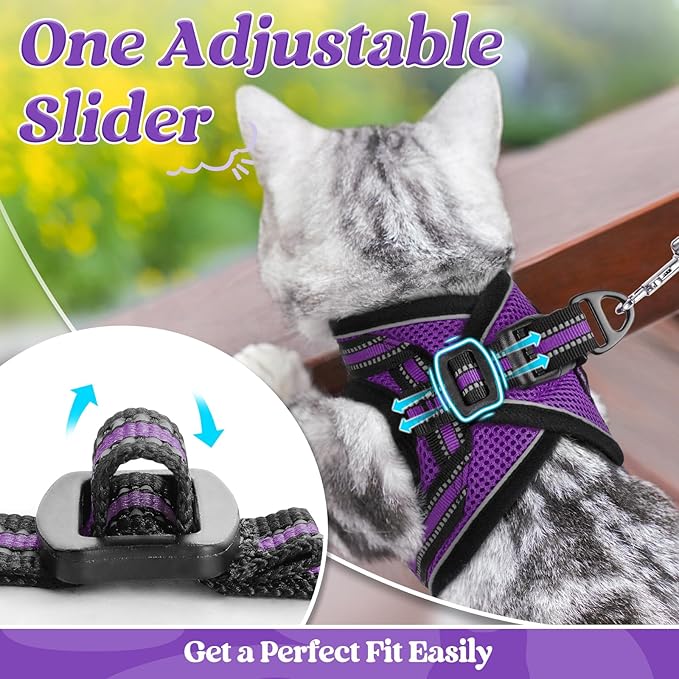 rabbitgoo Cat Harness and Leash Set for Walking Escape Proof, Adjustable Soft Kittens Vest with Reflective Strip for Cats, Comfortable Outdoor Vest, Purple, L