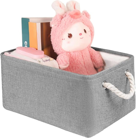 Storage Bins with Sturdy Cotton Handles(1 Pack), Fabric Storage Baskets for Organizing use for Office & Home, Book, Clothes, Toys, Closet Boxes (Small, Grey, 12.2x8.3x6.3 inches)