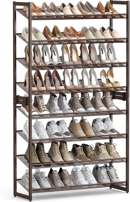 SONGMICS Shoe Rack, 8-Tier Shoe Organizer, Metal Rack for Garage, Set of 2, 4-Tier Stackable Shelf, with Adjustable Flat or Angled Shelves, 32-40 Pairs, Bronze ULMR08A