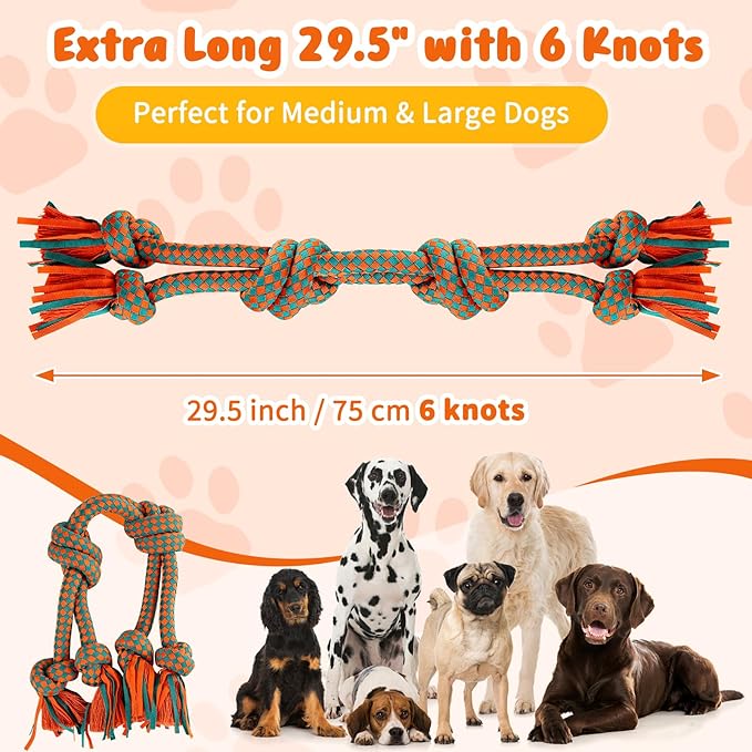 Heavy-Duty Dog Rope Toy — 6-Knot Super-Strength Fiber Tug Rope, Ideal for Powerful Chewers The First Super-Fiber Durable Chew Toy, Specifically Designed for Large and Medium-Sized Dogs (Small)