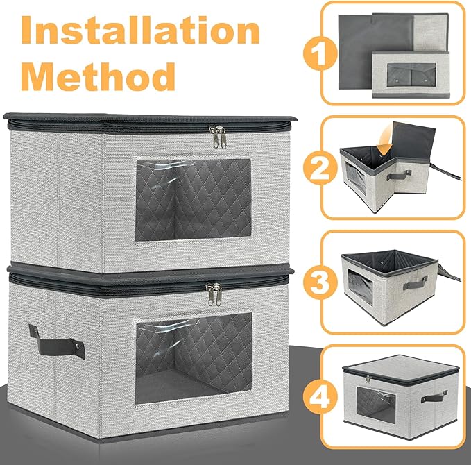 China Storage Containers, 12 Inch Dinner Plate Dish Storage Containers, Hard Shell Quilted Dinnerware Storage Box Case with Lids and Felt Protectors for Dishes Plates Storage and Moving (Light Grey)