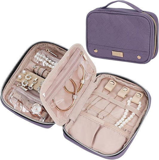 NISHEL Travel Jewelry Case, Holiday Organizer for Necklaces, Earrings, Rings, Bracelets, Watch,Small,Purple