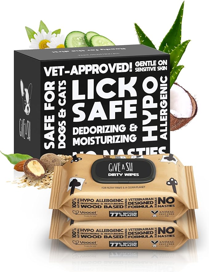 Lick-Safe Pet Wipes for Dogs & Cats - Vet-Approved & Hypoallergenic - Cleans Mud, Odors & Dander - Feline & Dog Wipes for Paws, Face & Butt - Earth-Friendly & Unscented Cat Cleaning - Pack of 200