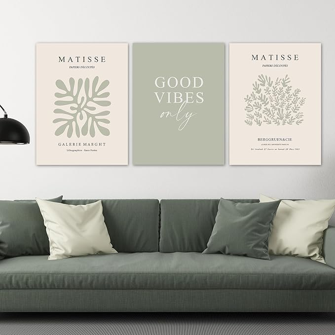arfitest Matisse Green Canvas Wall Art Room Aesthetics Wall Decoration Minimalist Plant Sage Art Print 3 Posters for Living Room Bedroom or Office Decoration 12x16 Inches