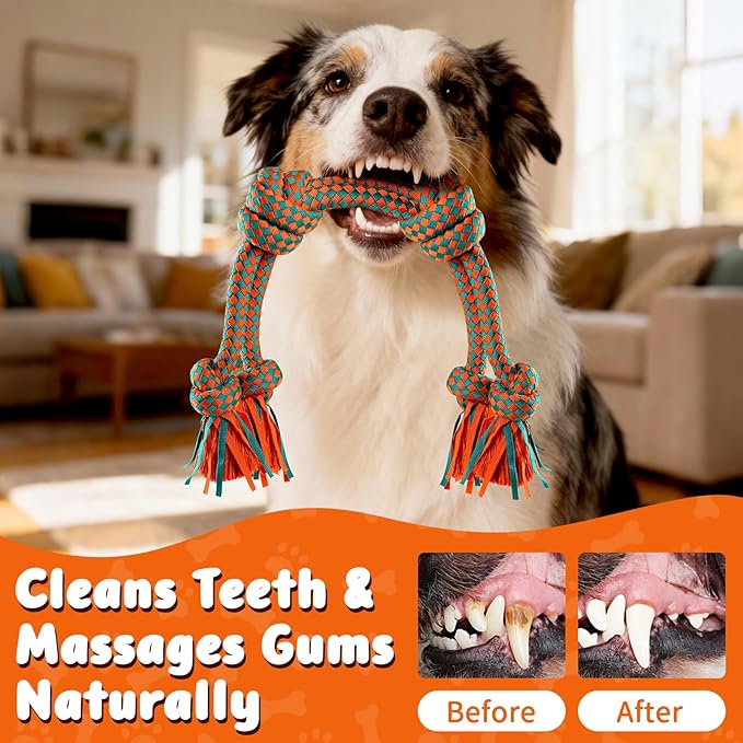 Heavy-Duty Dog Rope Toy — 6-Knot Super-Strength Fiber Tug Rope, Ideal for Powerful Chewers The First Super-Fiber Durable Chew Toy, Specifically Designed for Large and Medium-Sized Dogs (Large)