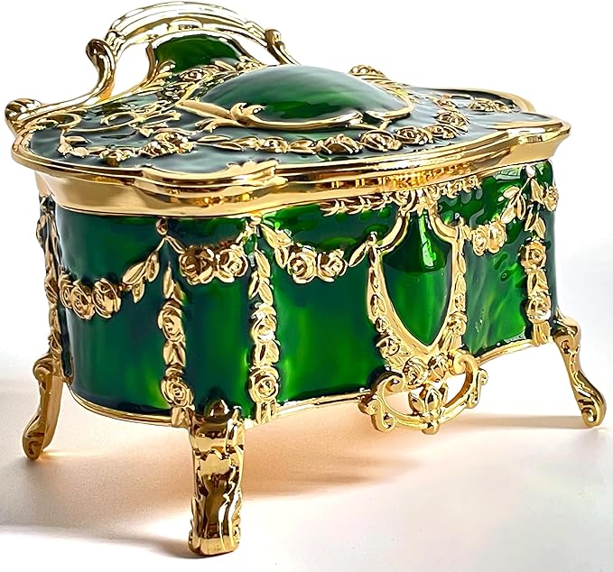 Truewon Princess Jewelry Box, Modern Korean Asian Design Metal Chest Earring Ring Necklaces Storage for Girls (Golden Green, Medium)