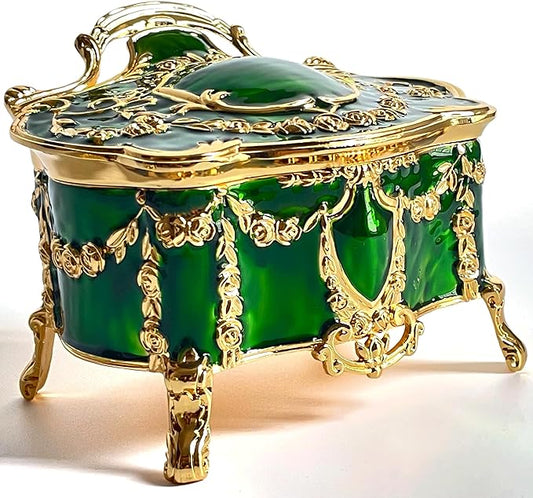 Truewon Princess Jewelry Box, Modern Korean Asian Design Metal Chest Earring Ring Necklaces Storage for Girls (Golden Green, Small)