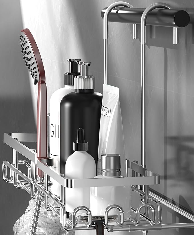 Shower Caddy Hanging on Towel Bar/Handrails/Shower faucet - Shower Rack Hanging Organizer, Bathroom Shower Curtain Caddy non-Slip