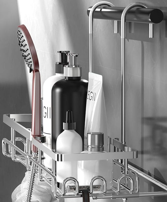 Shower Caddy Hanging on Towel Bar/Handrails/Shower faucet - Shower Rack Hanging Organizer, Bathroom Shower Curtain Caddy non-Slip