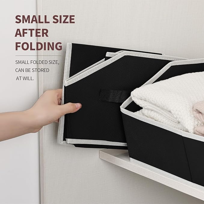 Cube Storage Bins - 6 Pack Trapezoid Storage Bins, Closet Organizers and Decorative Storage, Storage Baskets with Handle, Large Storage Basket for Home, Black