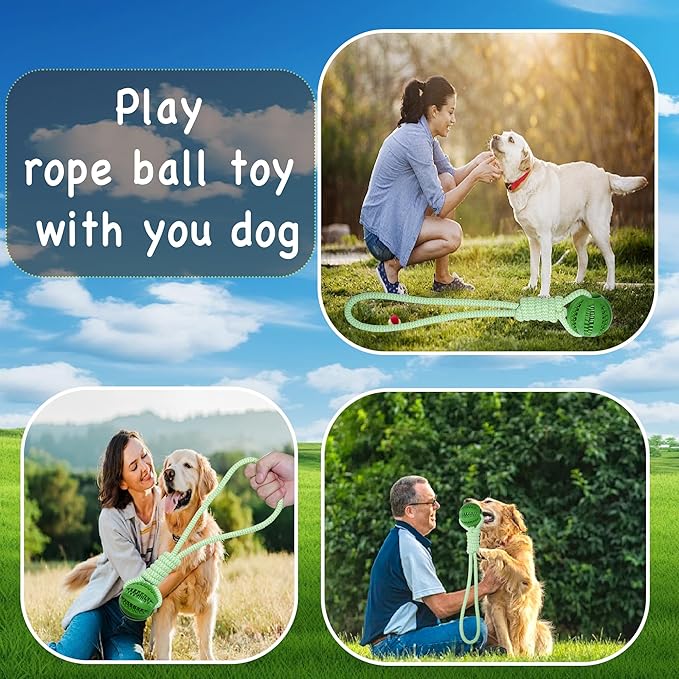 Dog Rope Toy for Small and Medium Dogs, Interactive Rope Toy for Dogs, Tug of War, Teeth Cleaning, Training, Fetch Outdoor Puppy Chew Toys with Rubber Ball (Green)