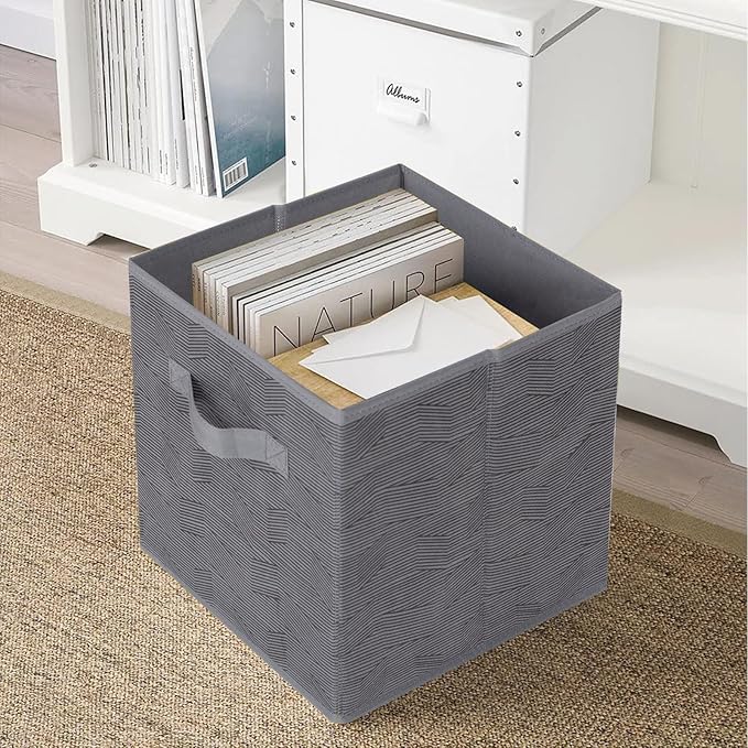 ShellKingdom Foldable Fabric Storage Cubes and Cloth Organizer Drawer for Closet and Toys, 6 Pack (Dark Gray with Black Stripe)