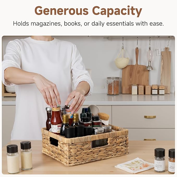 StorageWorks Pantry Baskets, Wicker Storage Baskets for Organizing, Shelves, Pantry Organizers and Storage, Water Hyacinth, 13"L x 10¼"W x 4 ¾"H