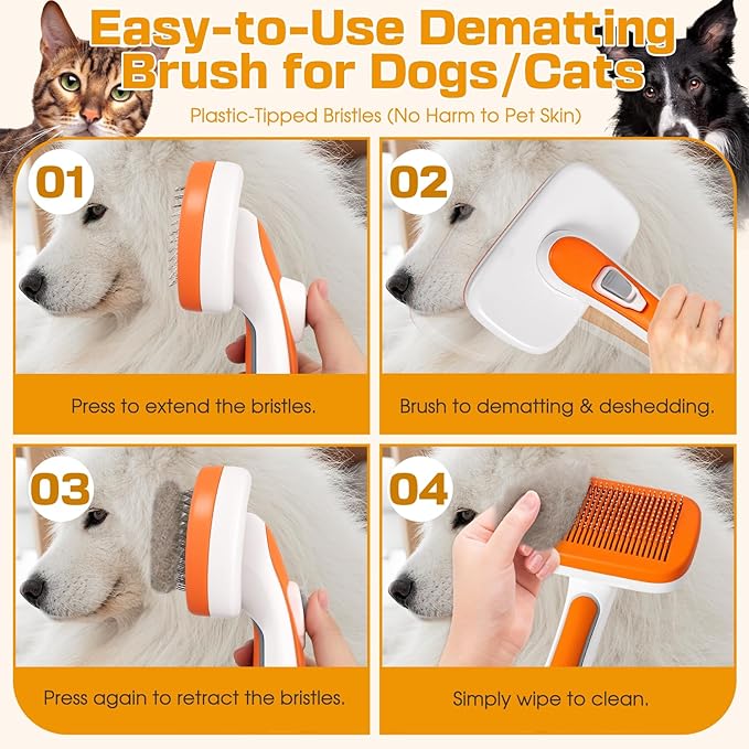 Self Cleaning Slicker Brush, Skin Friendly Grooming Tool for Dogs, Suitable for Dogs and Kittens, it Removes Shedding and Hair from Both Long Haired and Short Haired Pets