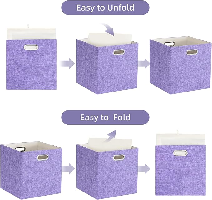 Foldable Cube Storage Bin Organizing Baskets Cubby Boxes Fabric Storage Cubes Organizer Bins with Handles for Organization Shelf Closet, 11"x11"x11", Pack of 4, Purple