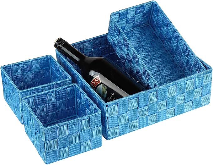 Posprica Woven Storage Baskets for Organizing, Small Black Baskets Cube Bin Container Tote Organizer Divider for Drawer, Closet, Shelf, Dresser, Set of 4(Navy)