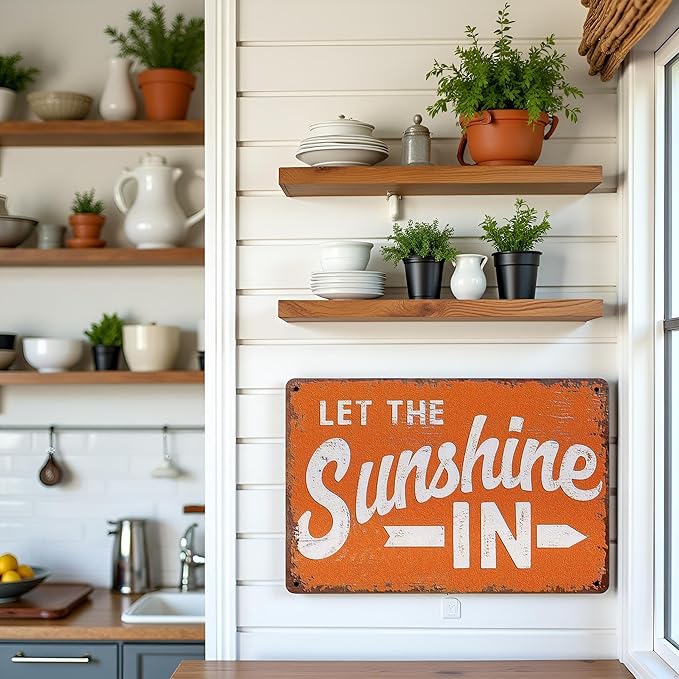 Metal Tin Sign, "let The Sunshine In" Sign, 8""x12" Restaurant Cafe Decoration, Men's Cave Bar Decoration, Farm Decoration, Garage Decoration, Warning Sign, Event & Party Supplies