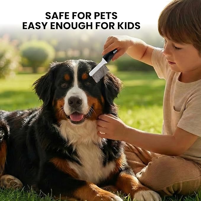 POODLIE Poodle Pet Dog Combs for Grooming Matting - Metal Comb for Dogs with Long & Short Stainless Steel Teeth - Dematting Comb for Cats to Remove Matted Hair & Knots, Black