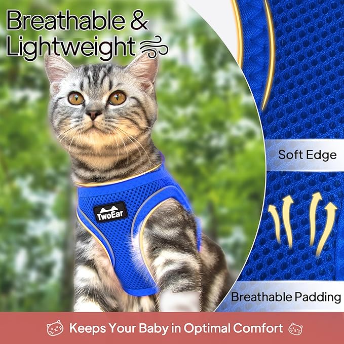 TwoEar Dog Vest Harness Reflective, No-Pull Pet Harness Easy Control with Breathable Mesh, Soft Puppy Step-in Harness No-Choke for Outdoor Walking, Training for Small Dogs, Cats(XS, Blue)