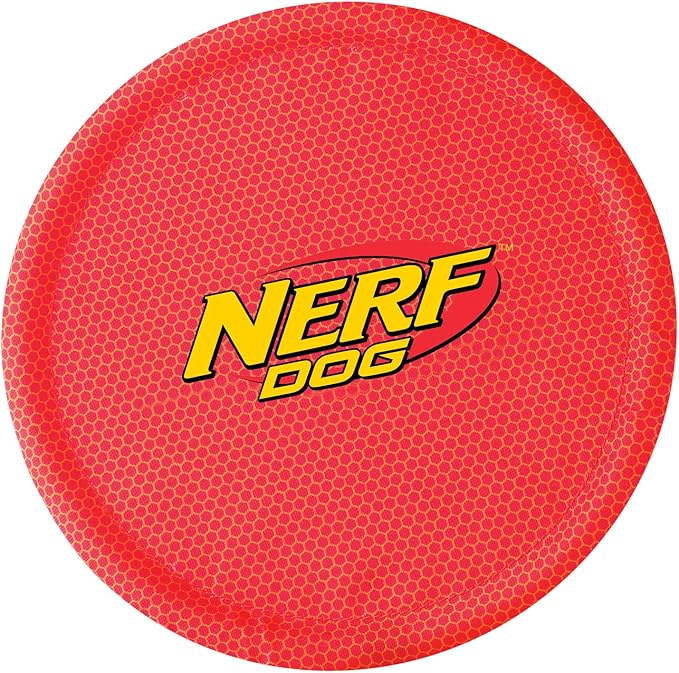 Nerf Dog Nylon Flyer Dog Toy, Flying Disc, Lightweight, Durable and Water Resistant, Great for Beach and Pool, 9 inch Diameter, for Medium/Large Breeds, Two Pack, Orange and Red (8959)