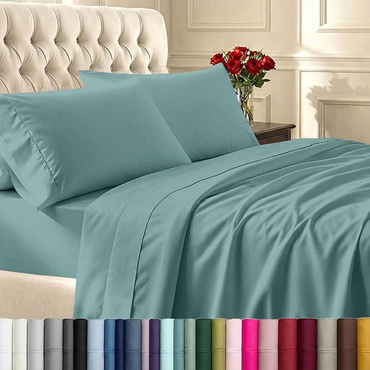California Design Den King Size Sheets Set - 400 Thread Count Sateen, Natural 100% Cotton Sheets with Deep Pockets, Breathable, and Durable Bedding Set - Teal