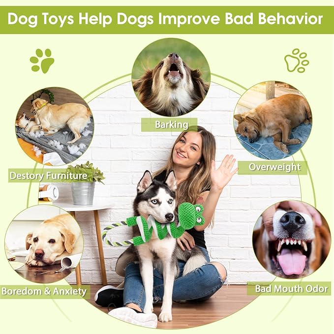 Duty Dog Rope Toys with Crinkle Paper & Squeaker - Interactive Tug of War Pull Toy for Puppy Boredom, Teeth Cleaning -Tough Chew Toys for Small, Medium, and Large Breeds