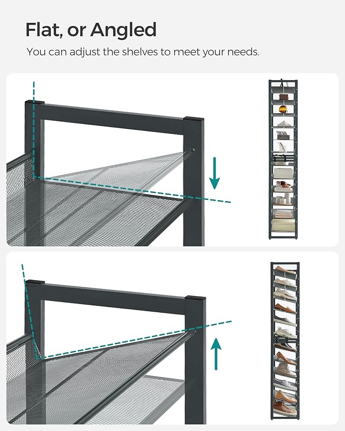 SONGMICS 12-Tier Stackable Shoe Shelf Set, Metal Shoe Storage for Garage, Entryway, with Adjustable Shelves, Hold 48-60 Pairs, Cool Gray ULMR12G01