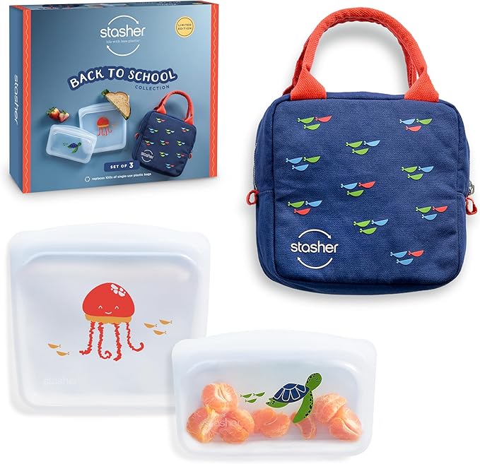 Stasher Premium Silicone Reusable Food Storage Bags & Lunch Bag, 3-Pack, Multi-Use Lunch Bag, Travel Containers, BPA Free, Leak-free, Dishwasher Safe, Eco-friendly