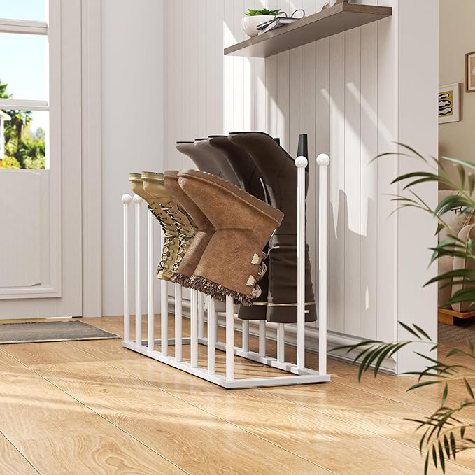 pickpiff Free Standing Shoe Racks - 19.5 Inch White Metal Boot Rack Organizer Tall Boots for Dorm Room, Closet, Entryway, Bedroom, Patio Outdoor, Hallway, White, Shoe Storage Fit for 8 Pairs