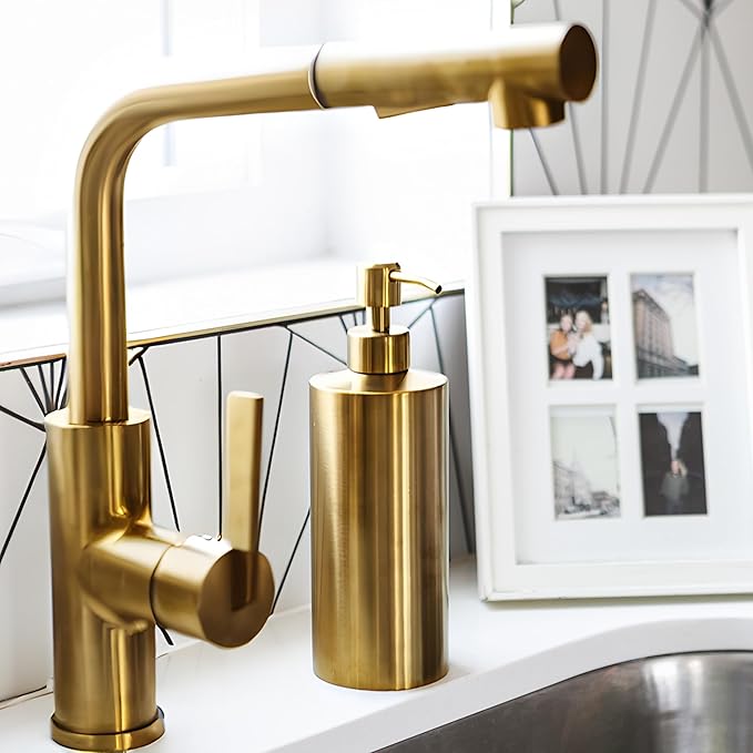 Brass Soap Dispenser for Bathroom (Stainless Steel) and Kitchen - Hand Soap, Detergent, or Lotion Dispenser, 15oz