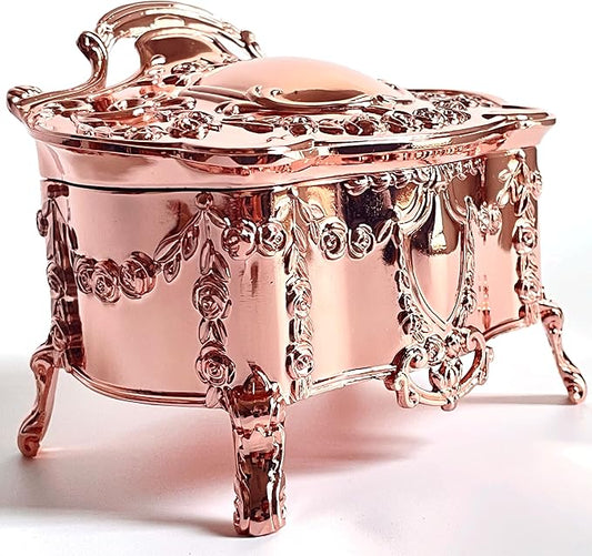 Truewon Princess Jewelry Box, Modern Korean Asian Design Metal Chest Earring Ring Necklaces Storage for Girls (Rose Gold, Medium)