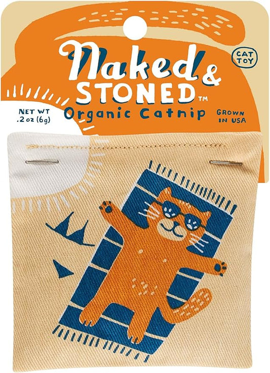 Blue Q Naked & Stoned Catnip Toys - Durable Cat Toys for Biting, Premium USA-Grown Organic Catnip, Pet Supplies, 100% Silk-Screened Cotton Pouch w/Funny Kitty Graphics, Cat Birthday Gift Ideas