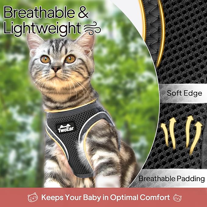 TwoEar Cat Harness Escape Proof, Soft Dog Vest Harness Adjustable, Breathable Mesh Step-in Puppy Walking Jacket Reflective Easy Control for Extral Small Pets for Outdoor Walking(XXS, Black)