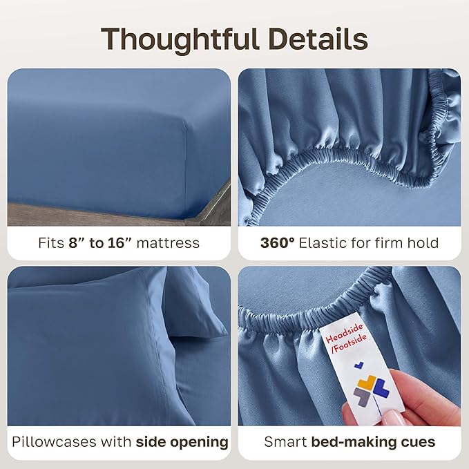 CALIFORNIA DESIGN DEN 5-Star Hotel 600 Thread Count 100% Cotton, Soft & Smooth Queen Sheet for Bed with Deep Pockets, Quality Beats Egyptian Cotton Claims (Royal Navy Blue)