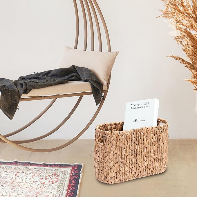 Wicker Toilet Paper Storage Holder with Built-in Handles, Toilet Paper Holder for up to 6 Mega Rolls, Water Hyacinth Toilet Paper Baskets Bathroom Accessories Organizer