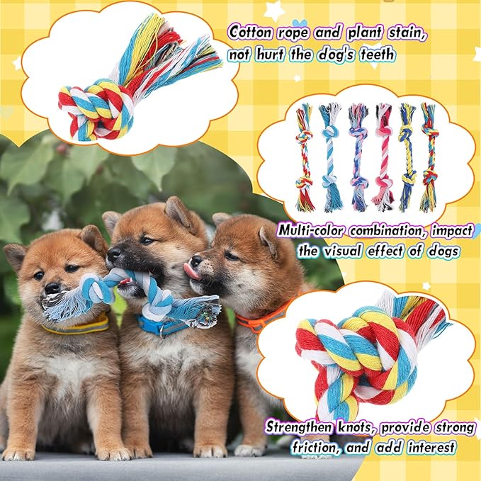 100 Pieces Knot Rope Dog Toys Multi Color Puppy Chew Toy Cotton Puppy Toys Dental Dog Teething Toys 2 Knot Dog Tug for Small and Medium Dogs Aggressive Chewers Supplies