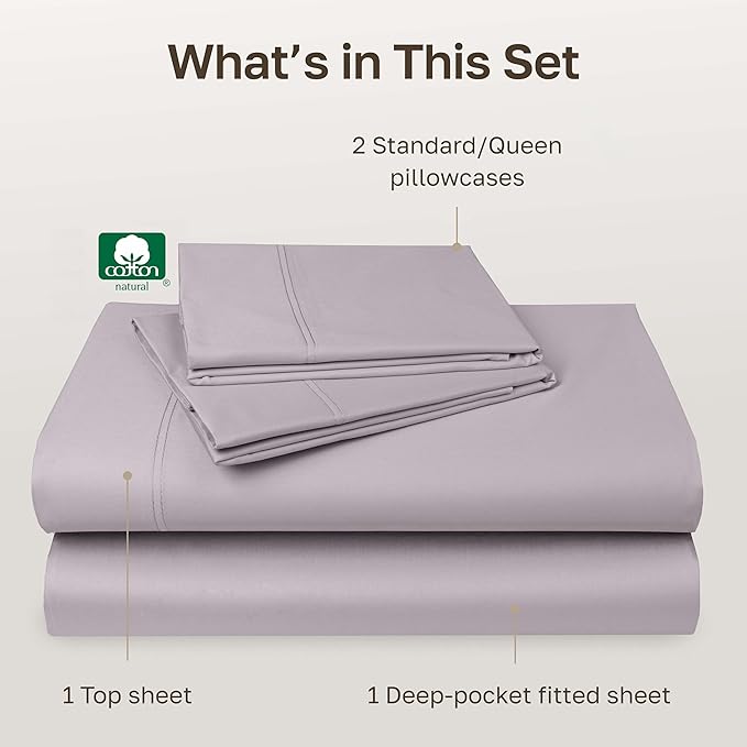 CALIFORNIA DESIGN DEN 5-Star Hotel 600 Thread Count 100% Cotton Sheets Set - Soft & Smooth Queen Sheet Set with Deep Pockets, Quality Beats Egyptian Cotton Claims (Lavender)