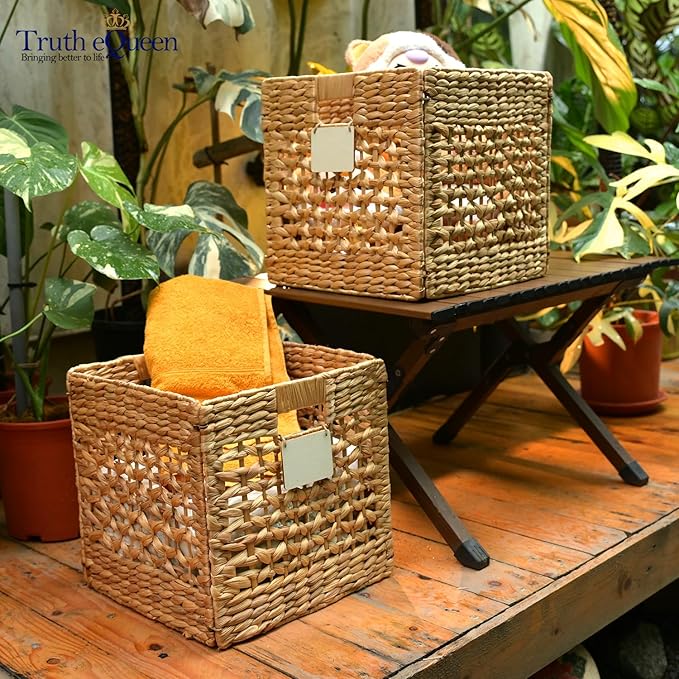 Water Hyacinth Storage Baskets For Shelves, 12x12 Cube Storage Organizer, Square Wicker Basket, Cube Organizer, Woven Basket, Canastas Para Organizar, Cestas Para Baskets For Shelveszar, 2 Pcs