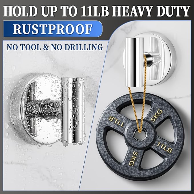 Heavy Duty Reusable Suction Cup Hooks for Shower - No Drill Bathroom/Glass/Mirror/Tiles & Metal Surfaces,and Smooth Non-Porous Surfaces for Towels, Robes, Loofahs (2, Chrome Polished)