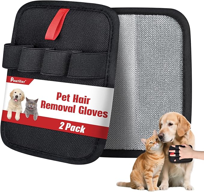 2 Pcs Pet Hair Removal Glove for Dogs & Cats, Electrostatic Pet Hair Gloves, Reusable Pet Hair Remover Glove, Washable Animal Fur Removal Tool for Couch, Carpet, Car Seat, Clothing