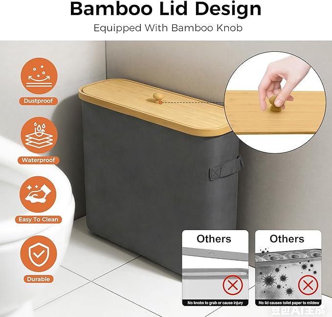 MinBoo Toilet Paper Basket, Storage with Lid, Toilet Paper Organizer for Bathroom, Free Standing Toilet Paper Holder with Storage,Gray