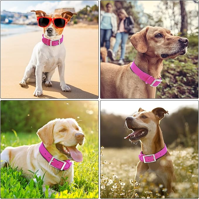 Wisedog Waterproof Dog Collar: Multiple Adjust 7" to 23.6", Soft Rubber Coated Webbing, Easy to Clean, for Small Medium Large Dogs (L|15"-19" × 1 in, Rose Violet)