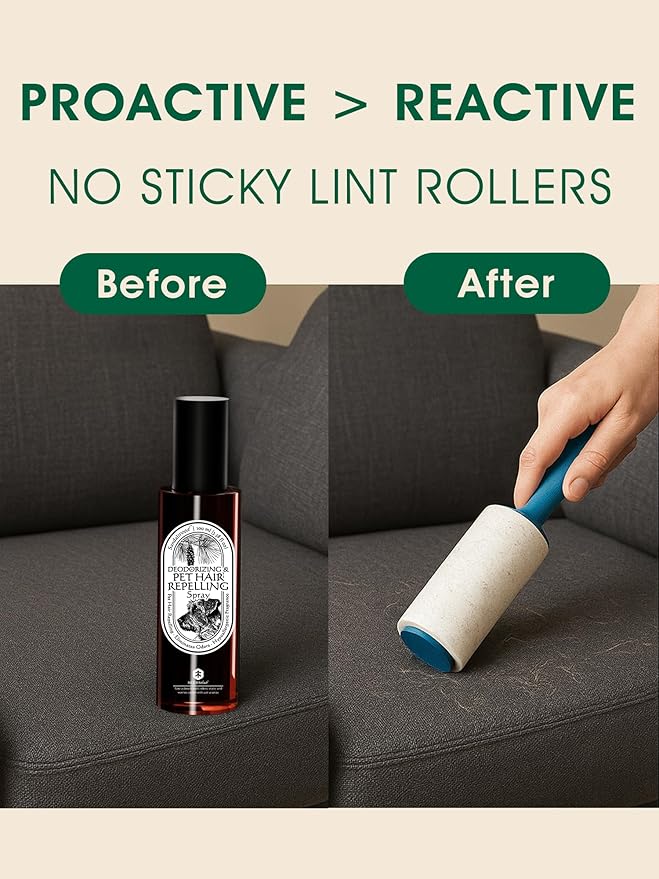 4-in-1 Pet Hair Remover & Odor Neutralizer Spray, Anti Static Wrinkle Release, Plant Based Enzymes, Safe for Pets, Fabrics & Furniture, Refresh Pine Nut Scent, 6.76 fl oz, 2 Travel Pack