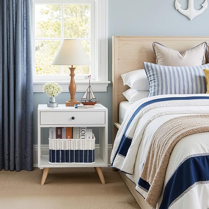 GRANNY SAYS Wicker Baskets for Shelves, Decorative Navy Baskets for Coastal Room Decor, Waterproof Basket Organizer, Wicker Storage Basket for Organizing, Beach Decor for Bedroom