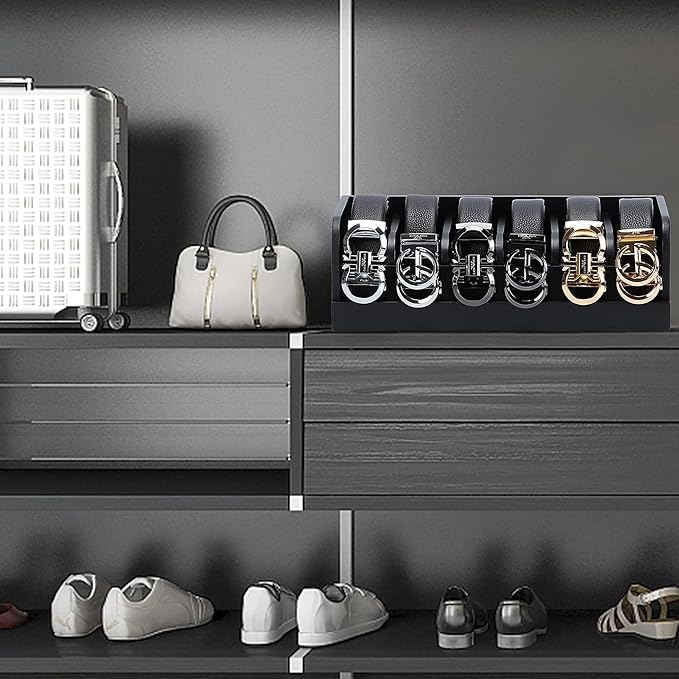 MinBoo Bamboo Belt Organizer Box,6 Grids Belt Rack for Closet and Drawer, Belt Storage Organizer and Displayer for Men Women