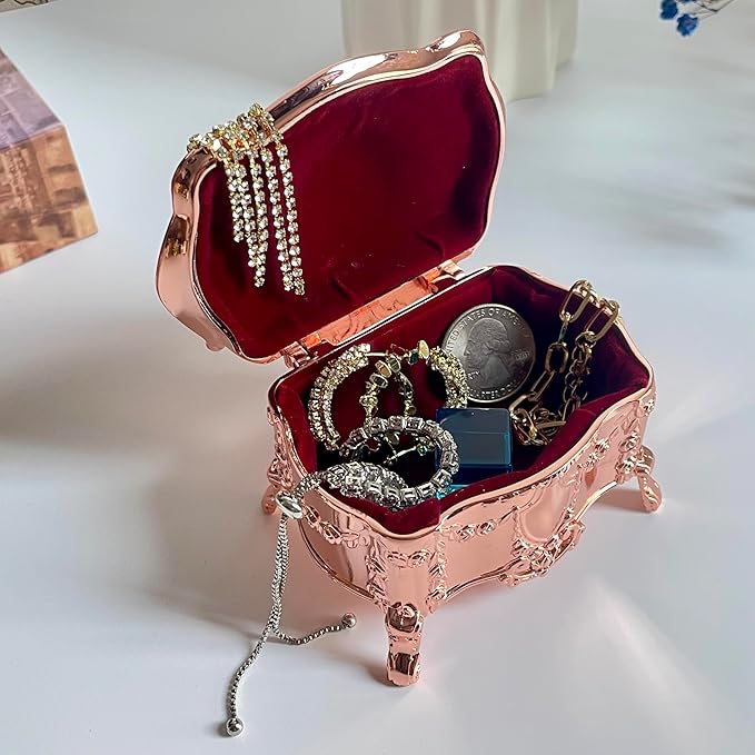 Truewon Princess Jewelry Box, Modern Korean Asian Design Metal Chest Earring Ring Necklaces Storage for Girls (Rose Gold, Small)